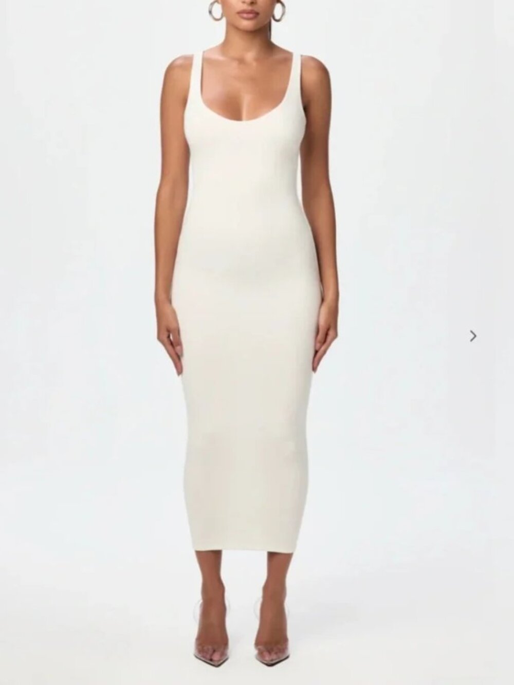 Naked Wardrobe NW Sculpt Tank Midi Dress White Bodycon Scoop Neck Size 1X NWOT
